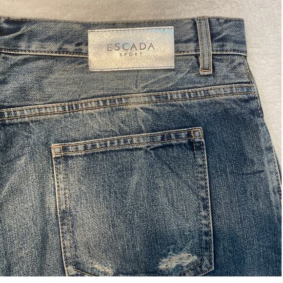 ESCADA SPORTS Rhinestone Patchwork Skinny Ripped Jeans 36 Bright Blue NWT - Picture 9 of 9